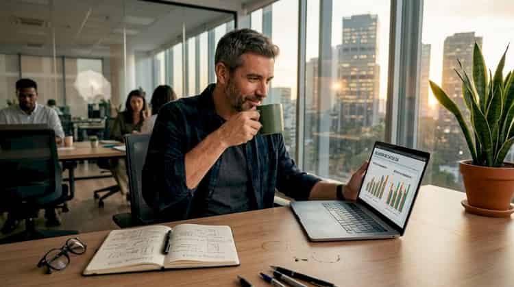 A man working in his corner office